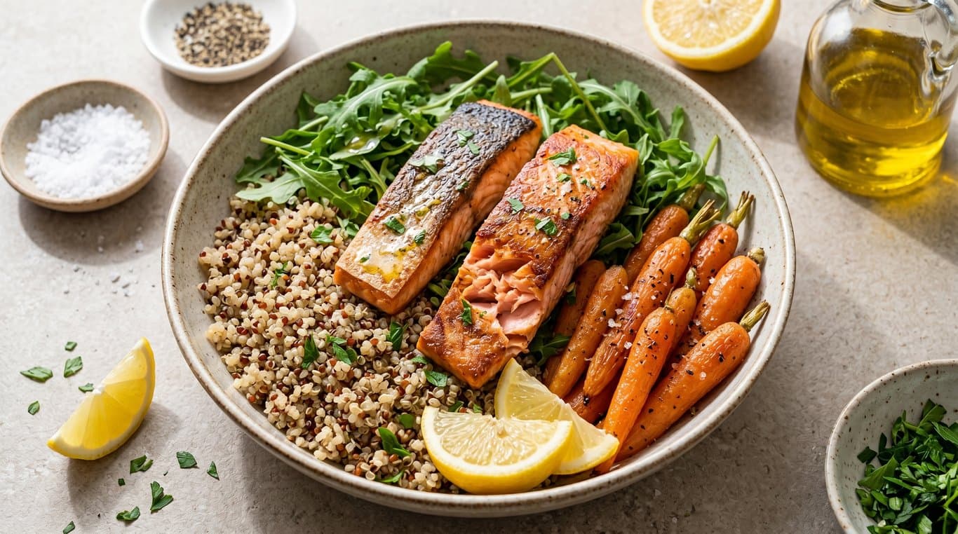 Salmon, Quinoa & Roasted Carrot Bowl
