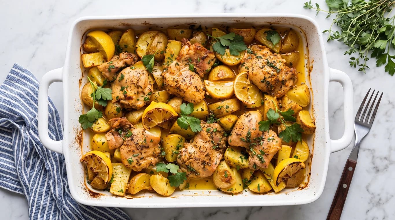 One-Pan Lemon Herb Chicken Thighs & Potatoes