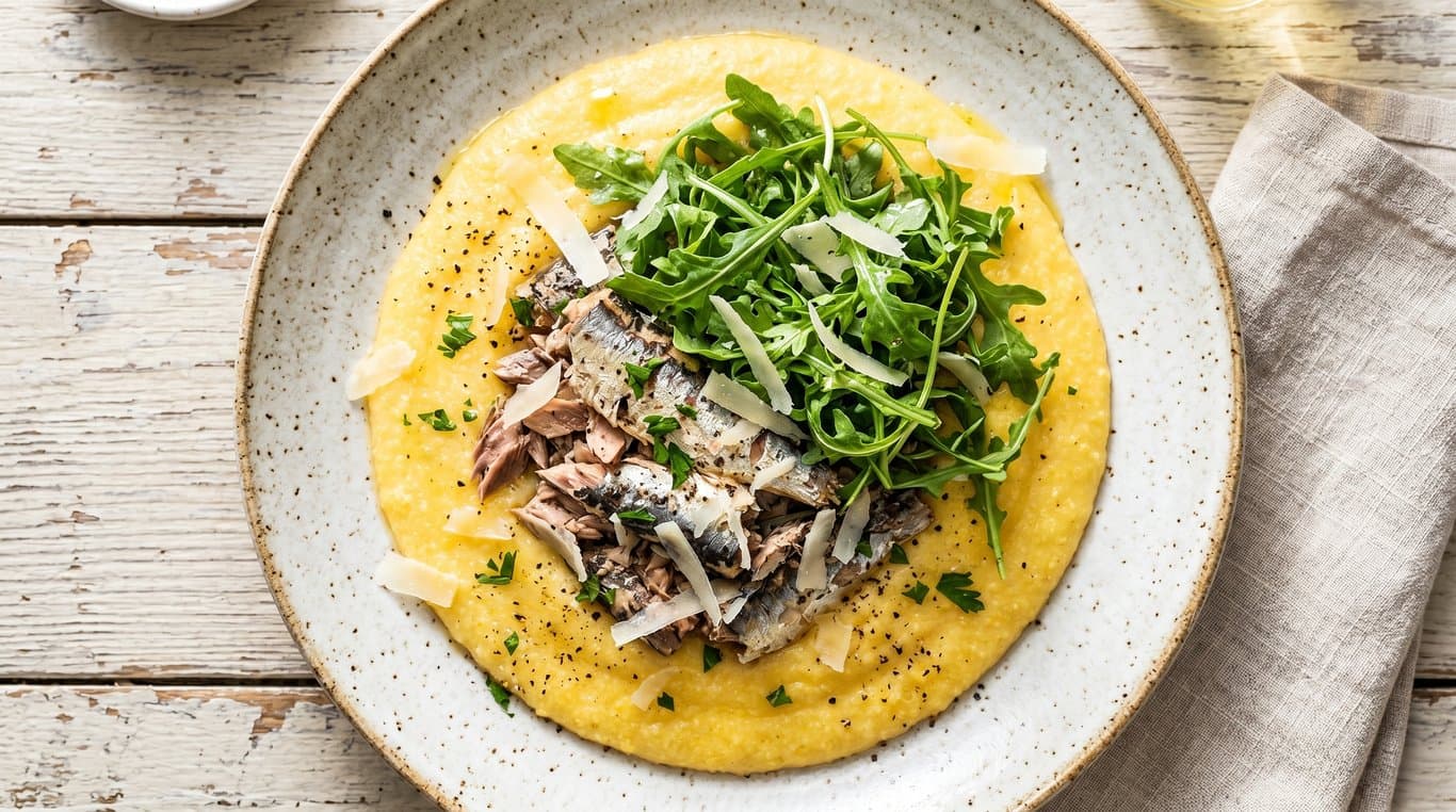 Sardines on Polenta with Lemon Greens