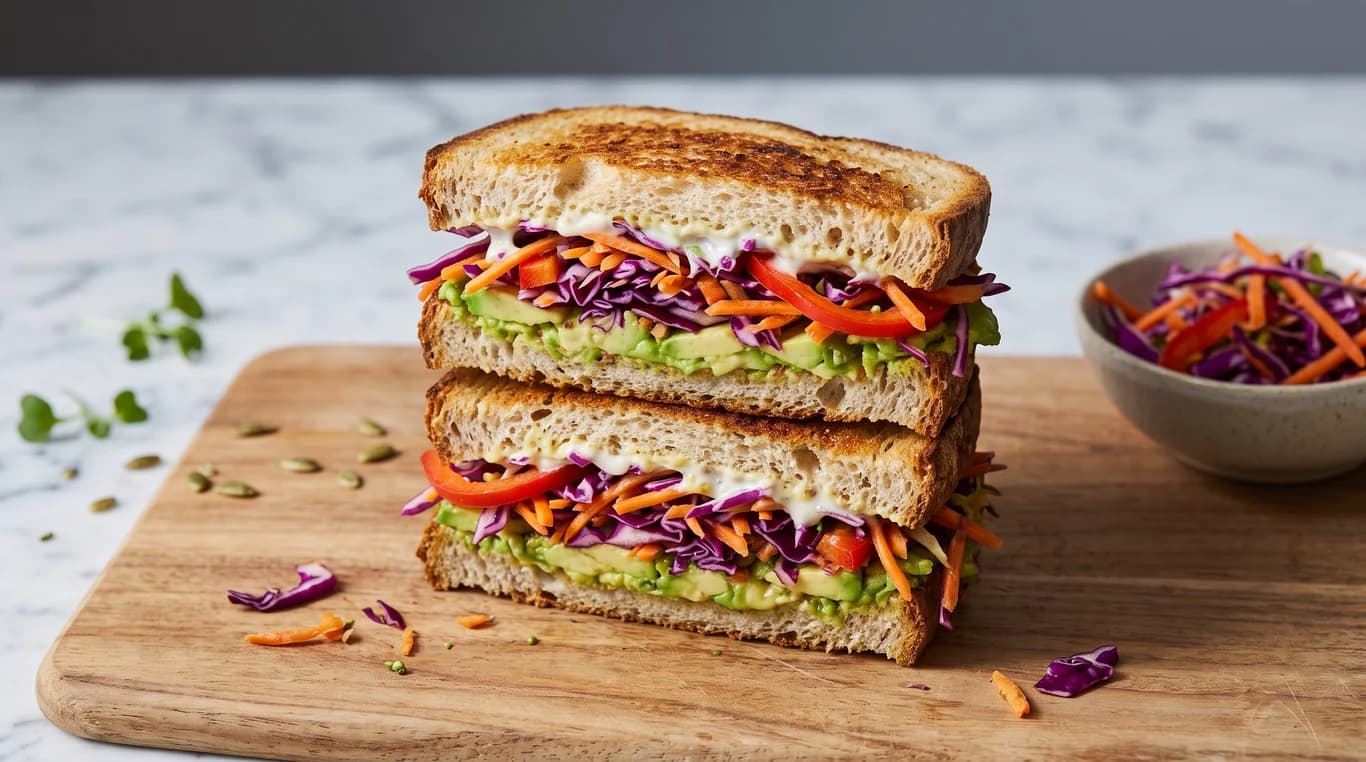 Sourdough Sandwich with Avocado, Red Cabbage & Pepper