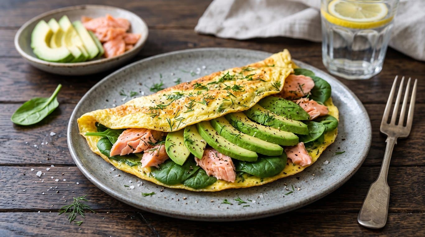Salmon, Spinach & Avocado Omelette