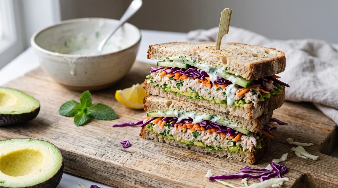Sourdough Sandwich with Avocado, Vegetables & Tuna