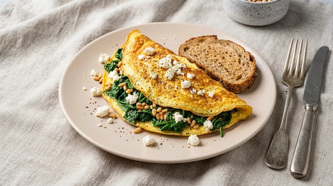 Spinach, Feta & Pine Nut Omelette