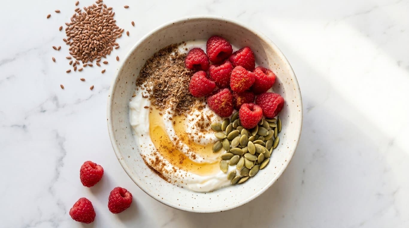 Greek Yogurt Bowl with Flax & Raspberries