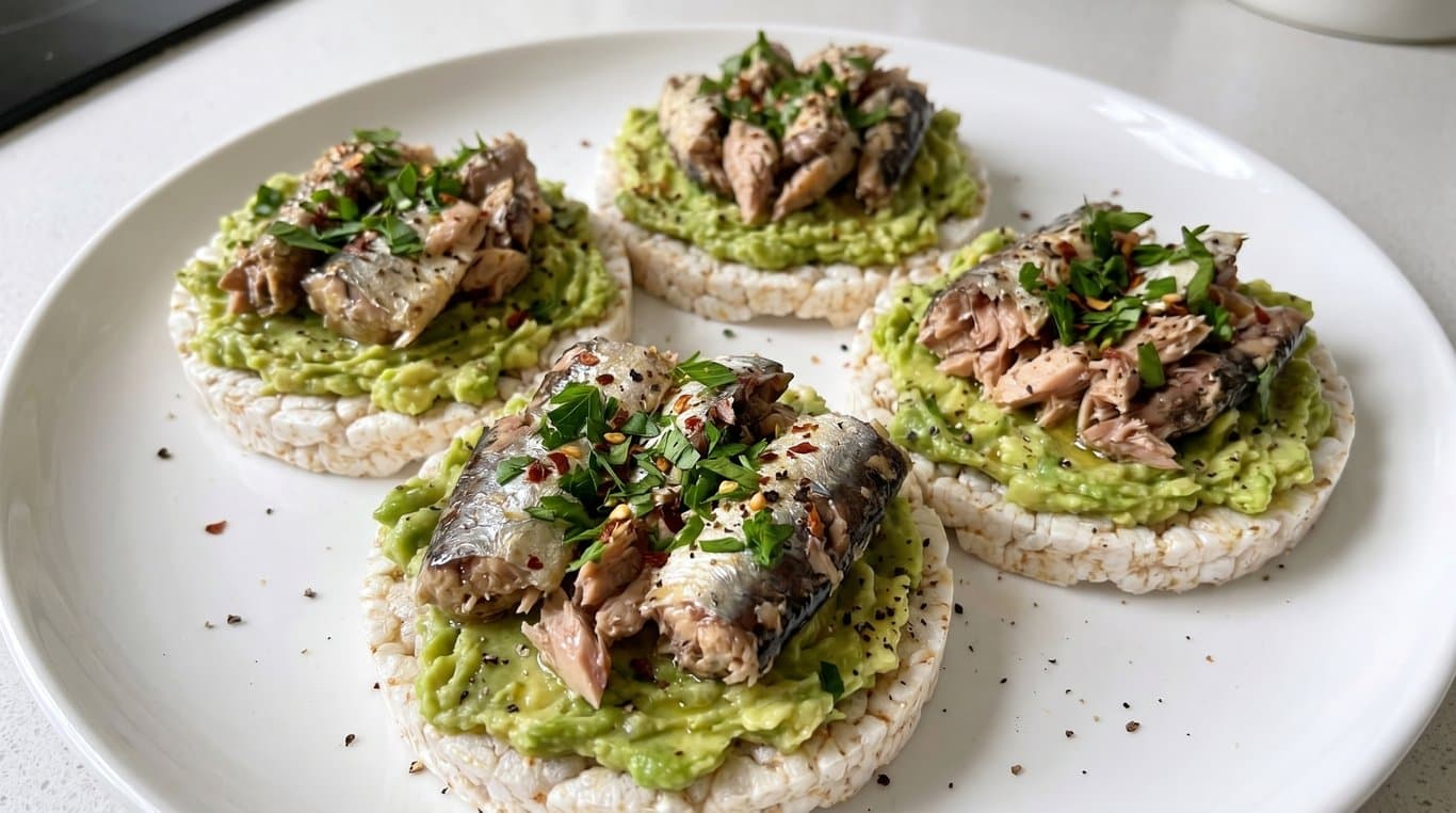 Sardine & Avocado Rice Cakes