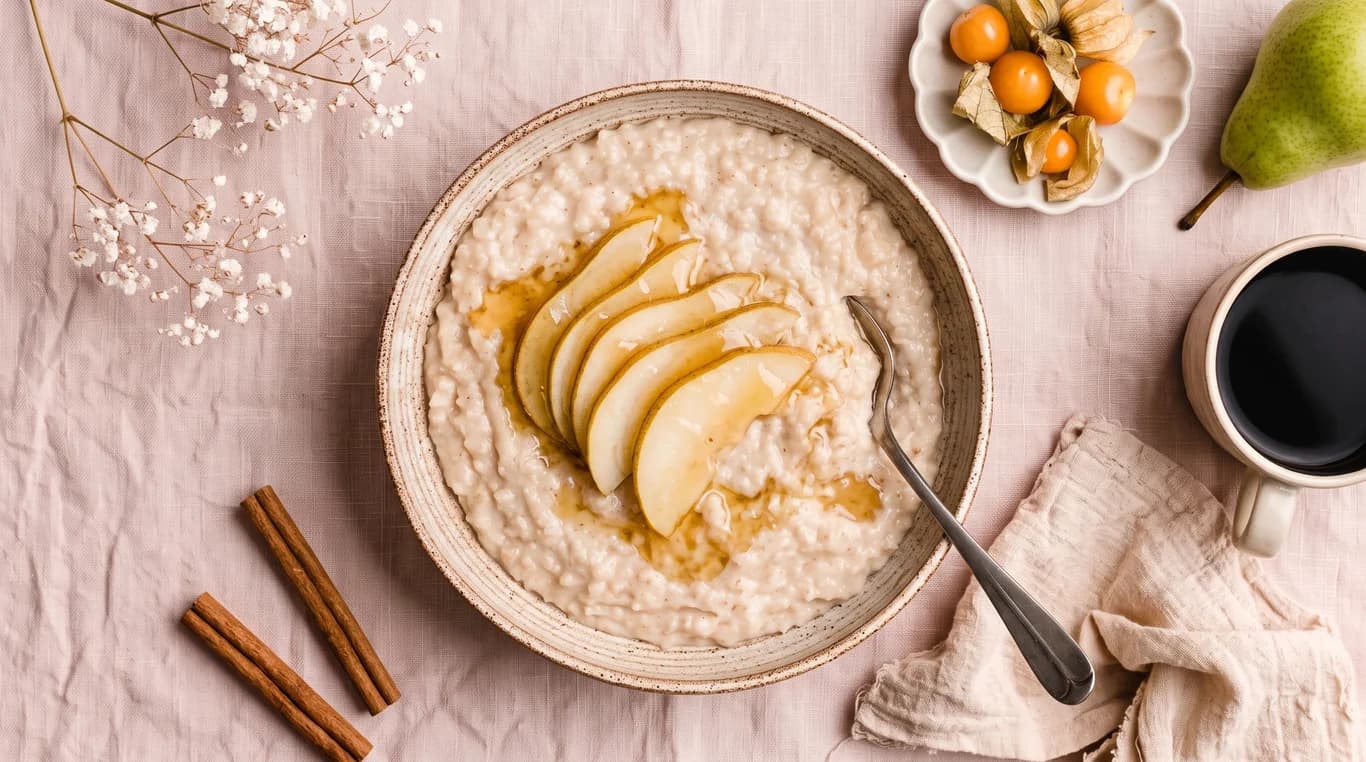 Slow Cooker Overnight Barley Porridge with Pears